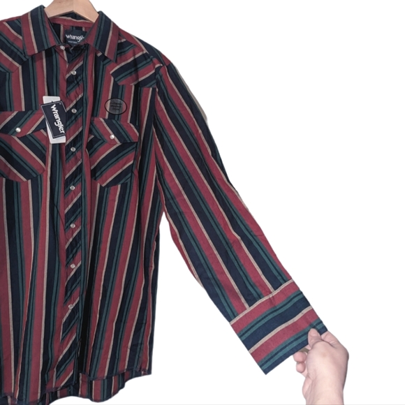NWT Mens Wrangler Striped Western Pearl Snap Button Down Long Sleeve Shirt Tall - Picture 3 of 8